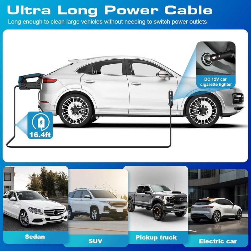 Blestan Car Vacuum - Portable Vacuum Cleaner with 16.4ft Cord, Bag, LED Light & Attachments - DC 12V High Power Small Vacuum, Car Accessories - Image 4